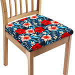 Turquoise Leaves Hibiscus Pattern Print Chair Cushion Cover