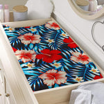 Turquoise Leaves Hibiscus Pattern Print Changing Pad Cover