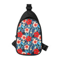 Turquoise Leaves Hibiscus Pattern Print Sling Bag