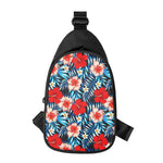 Turquoise Leaves Hibiscus Pattern Print Chest Bag