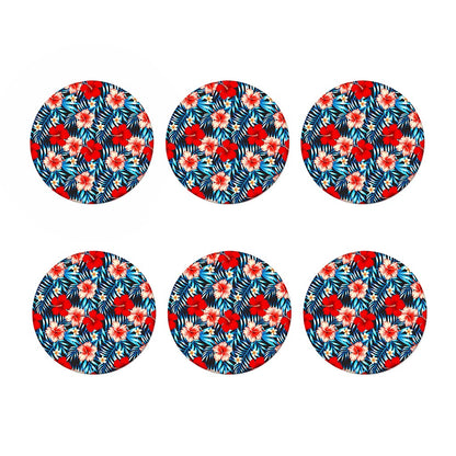 Turquoise Leaves Hibiscus Pattern Print Coaster Set