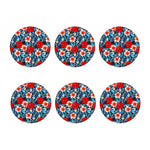 Turquoise Leaves Hibiscus Pattern Print Coaster Set