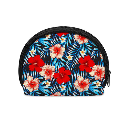 Turquoise Leaves Hibiscus Pattern Print Coin Purse