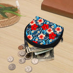 Turquoise Leaves Hibiscus Pattern Print Coin Purse