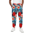 Turquoise Leaves Hibiscus Pattern Print Cotton Sweatpants