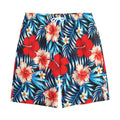 Turquoise Leaves Hibiscus Pattern Print Cotton Shorts
