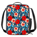 Turquoise Leaves Hibiscus Pattern Print Crossbody Lunch Bag