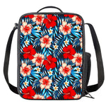 Turquoise Leaves Hibiscus Pattern Print Crossbody Lunch Bag