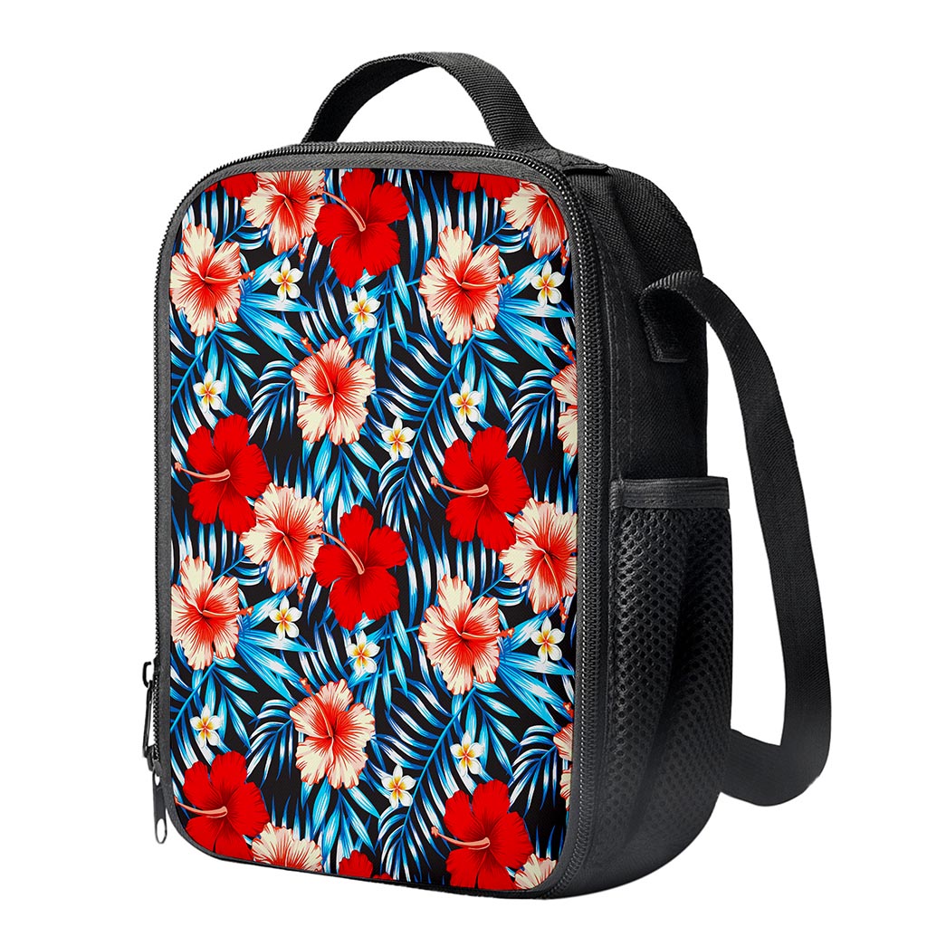 Turquoise Leaves Hibiscus Pattern Print Crossbody Lunch Bag