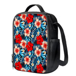 Turquoise Leaves Hibiscus Pattern Print Crossbody Lunch Bag