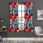 Turquoise Leaves Hibiscus Pattern Print Curtain