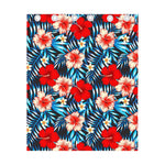 Turquoise Leaves Hibiscus Pattern Print Curtain