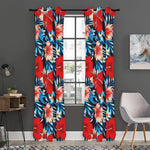 Turquoise Leaves Hibiscus Pattern Print Curtain