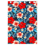 Turquoise Leaves Hibiscus Pattern Print Curtain