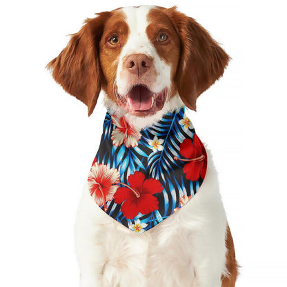 Turquoise Leaves Hibiscus Pattern Print Dog Bandana