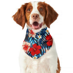 Turquoise Leaves Hibiscus Pattern Print Dog Bandana
