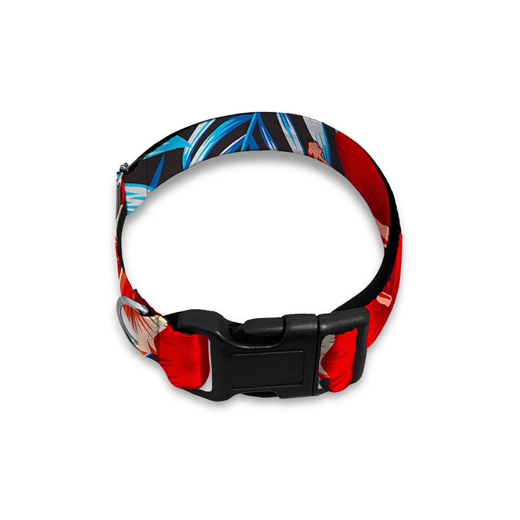 Turquoise Leaves Hibiscus Pattern Print Dog Collar