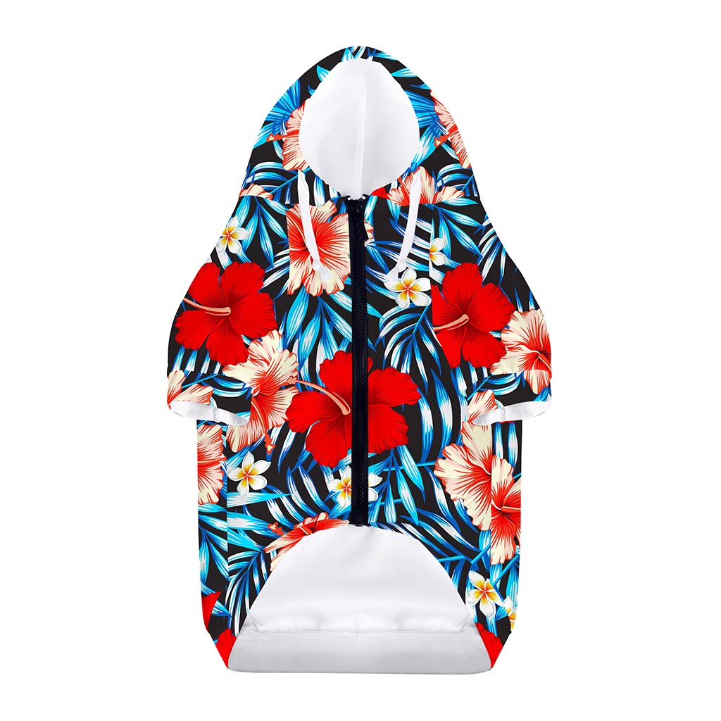 Turquoise Leaves Hibiscus Pattern Print Dog Zip Up Hoodie