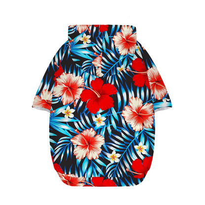 Turquoise Leaves Hibiscus Pattern Print Dog Zip Up Hoodie