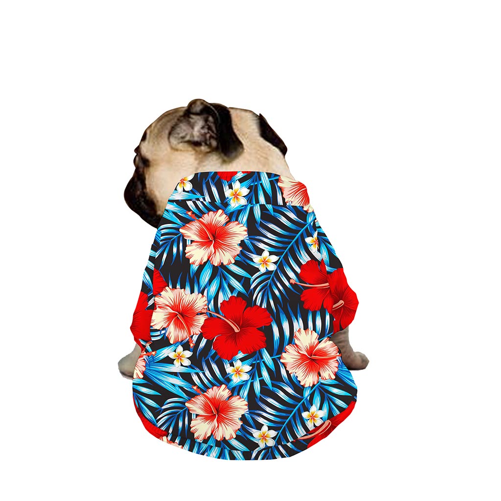 Turquoise Leaves Hibiscus Pattern Print Dog Zip Up Jacket