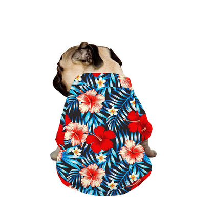 Turquoise Leaves Hibiscus Pattern Print Dog Zip Up Jacket
