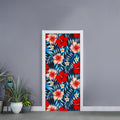 Turquoise Leaves Hibiscus Pattern Print Door Sticker