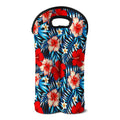 Turquoise Leaves Hibiscus Pattern Print Double Neoprene Wine Tote