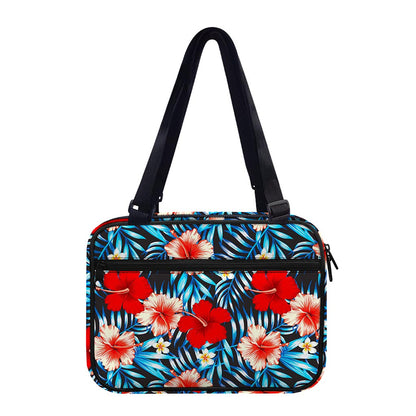Turquoise Leaves Hibiscus Pattern Print Double Strap Bible Bag