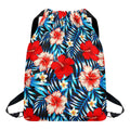 Turquoise Leaves Hibiscus Pattern Print Drawstring Backpack