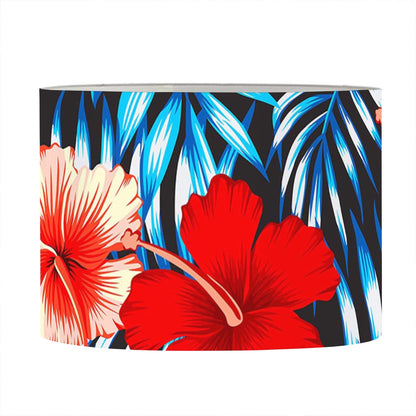 Turquoise Leaves Hibiscus Pattern Print Drum Lamp Shade