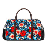 Turquoise Leaves Hibiscus Pattern Print Duffle Bag