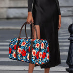 Turquoise Leaves Hibiscus Pattern Print Duffle Bag