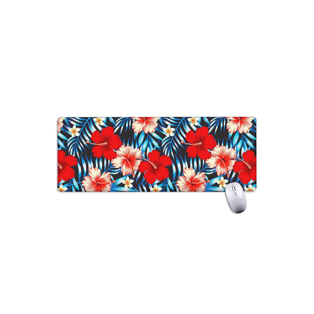Turquoise Leaves Hibiscus Pattern Print Extended Mouse Pad