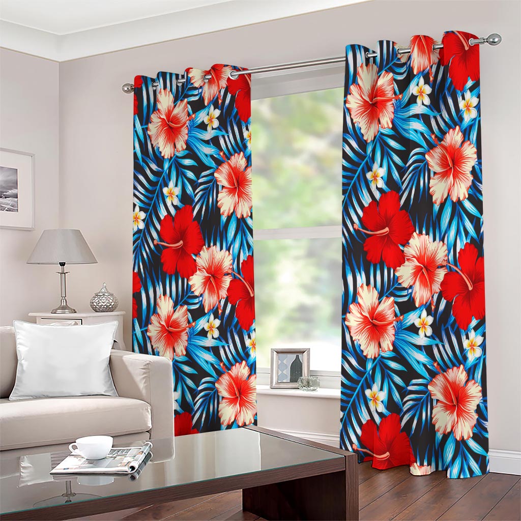 Turquoise Leaves Hibiscus Pattern Print Extra Wide Grommet Curtains