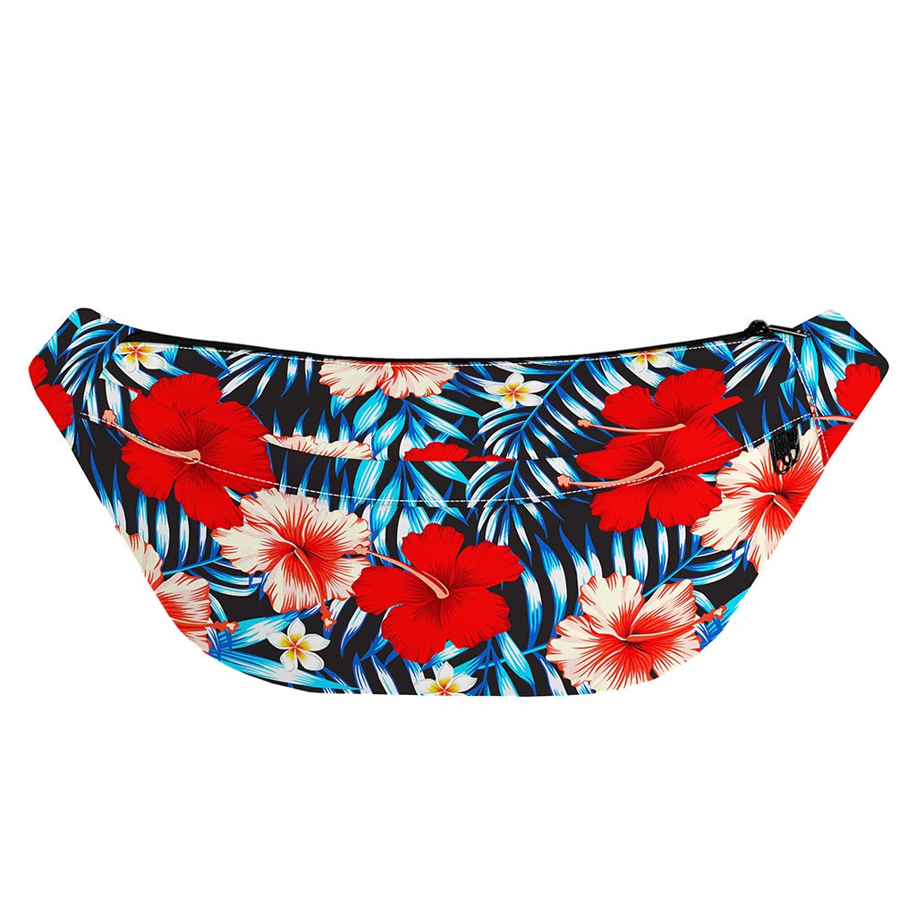 Turquoise Leaves Hibiscus Pattern Print Fanny Pack