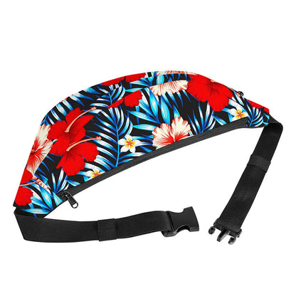 Turquoise Leaves Hibiscus Pattern Print Fanny Pack