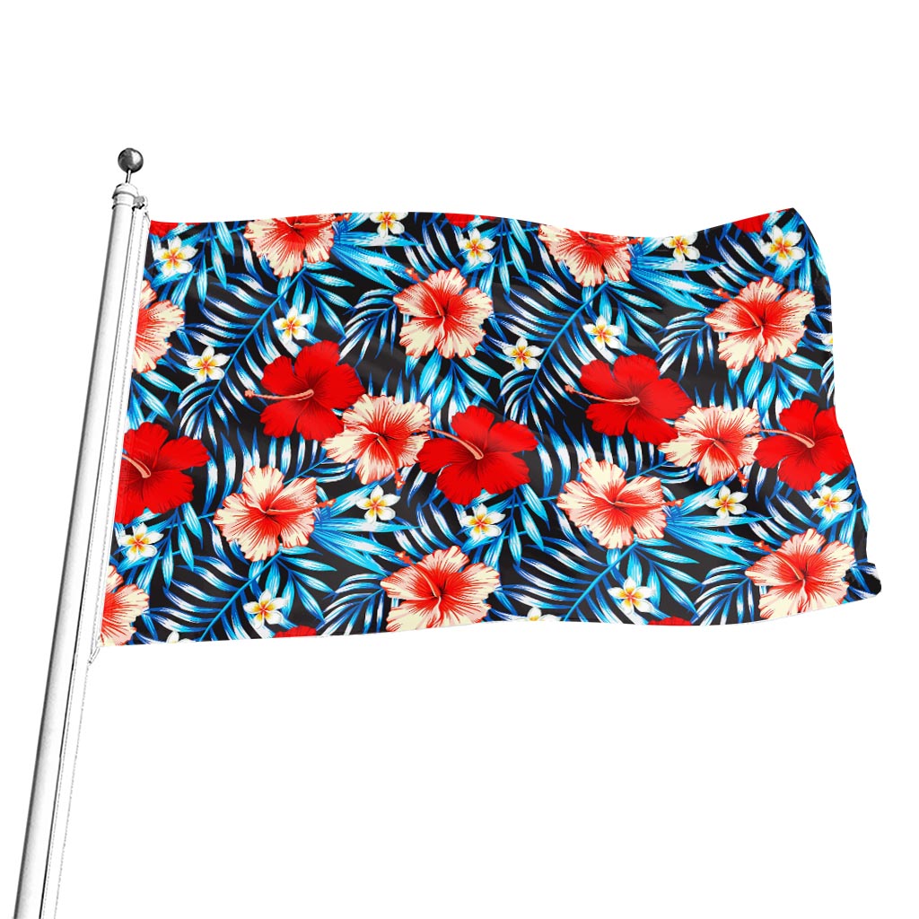 Turquoise Leaves Hibiscus Pattern Print Flag