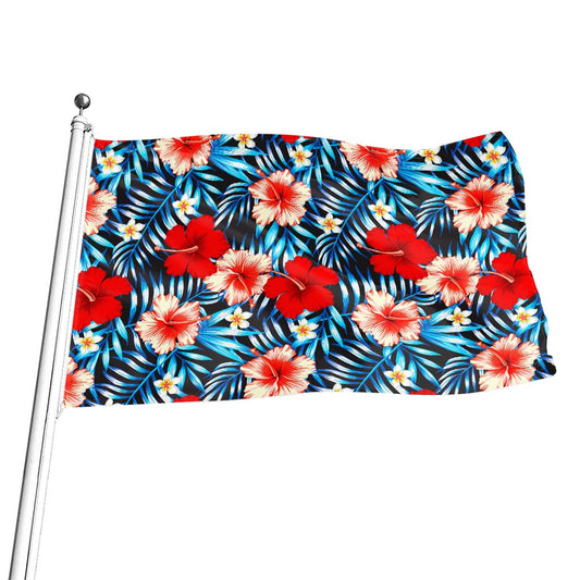Turquoise Leaves Hibiscus Pattern Print Flag