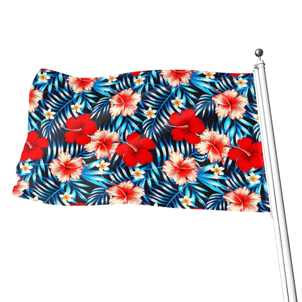 Turquoise Leaves Hibiscus Pattern Print Flag