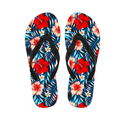 Turquoise Leaves Hibiscus Pattern Print Flip Flops
