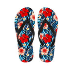 Turquoise Leaves Hibiscus Pattern Print Flip Flops