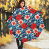 Turquoise Leaves Hibiscus Pattern Print Foldable Umbrella