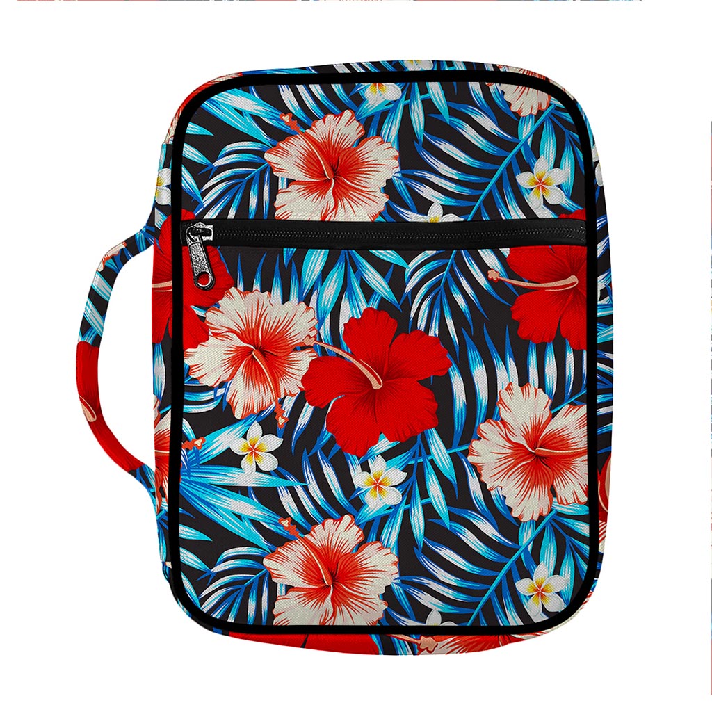 Turquoise Leaves Hibiscus Pattern Print Front Pocket Bible Bag