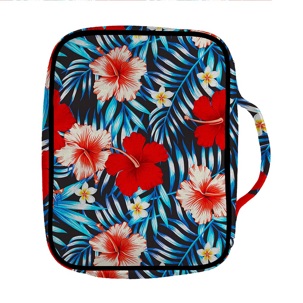 Turquoise Leaves Hibiscus Pattern Print Front Pocket Bible Bag