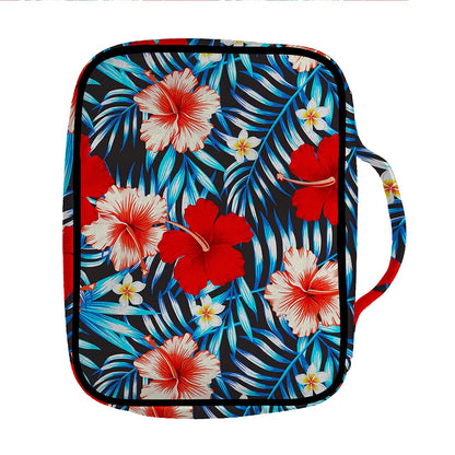 Turquoise Leaves Hibiscus Pattern Print Front Pocket Bible Bag