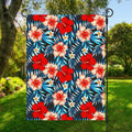 Turquoise Leaves Hibiscus Pattern Print Garden Flag