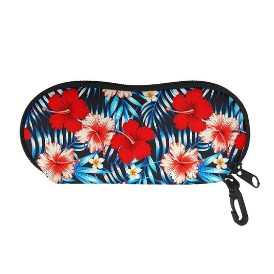 Turquoise Leaves Hibiscus Pattern Print Glasses Case