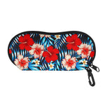 Turquoise Leaves Hibiscus Pattern Print Glasses Case