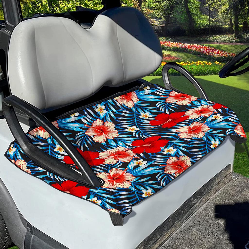 Turquoise Leaves Hibiscus Pattern Print Golf Cart Seat Cover