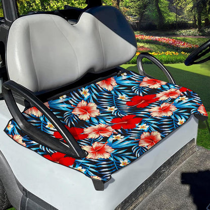 Turquoise Leaves Hibiscus Pattern Print Golf Cart Seat Cover